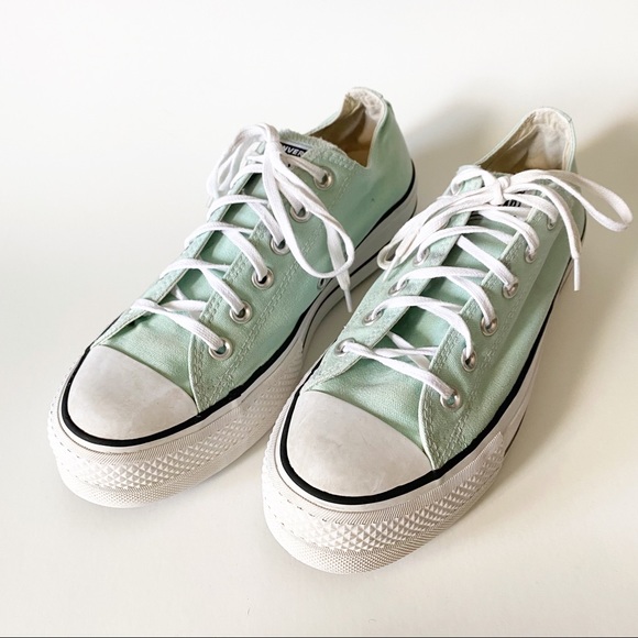 Converse Shoes - Converse Peppermint Green Canvas Low Top Platform Sneakers